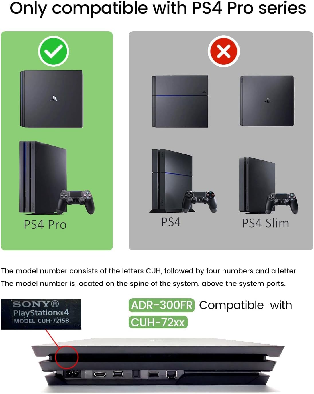 PS4 Pro Power Supply Replacement – ADP-300FR (CUH-72xx Series) | with Power Cord