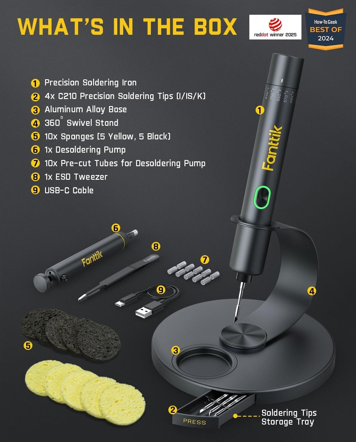Fanttik T1 Max Cordless Soldering Iron Kit – 7 Second Fast Heating, C210 Tips, USB-C Precision Repair Tool