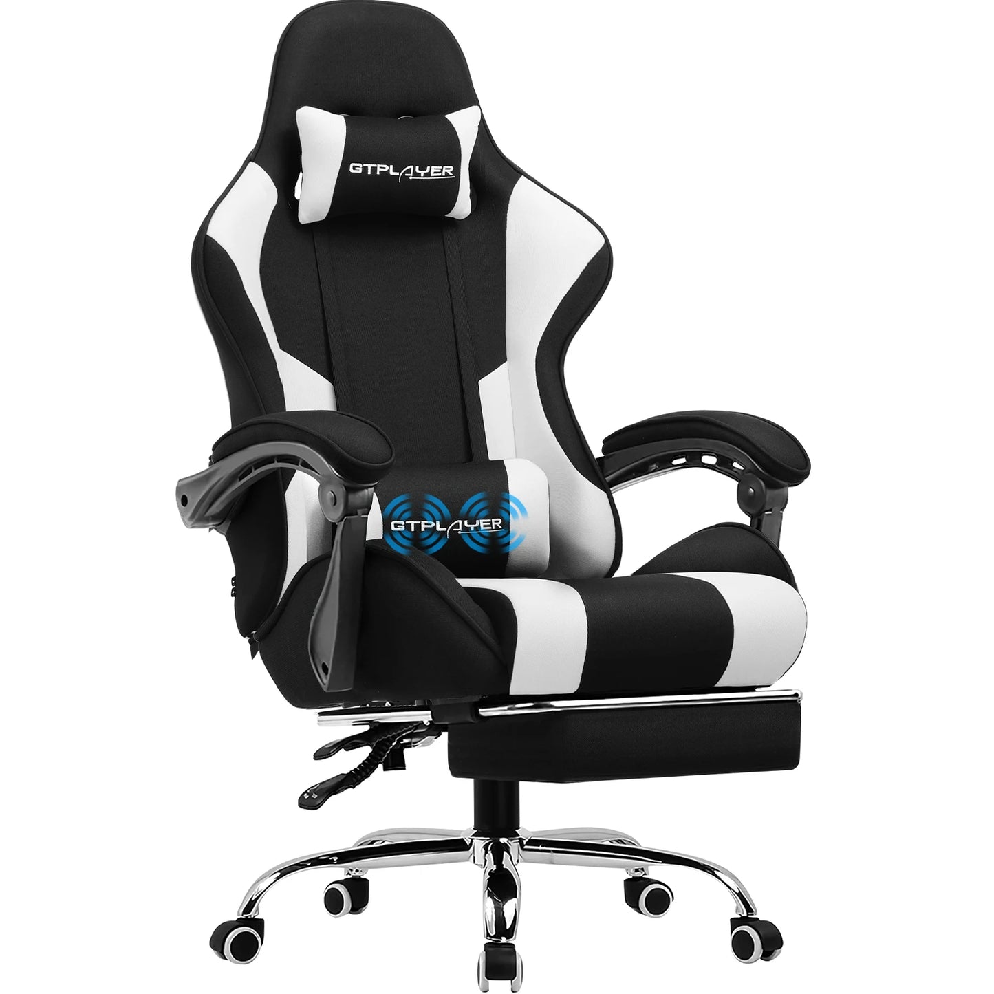 GTPLAYER Gaming Chair with Footrest – Ergonomic Office Chair with Lumbar Support, Reclining Back & Swivel Seat