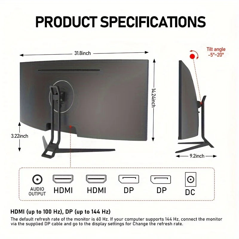A 34-inch UWQHD curved gaming monitor with 4K HD picture quality, a 165Hz high refresh rate, and a 1500R curvature.
