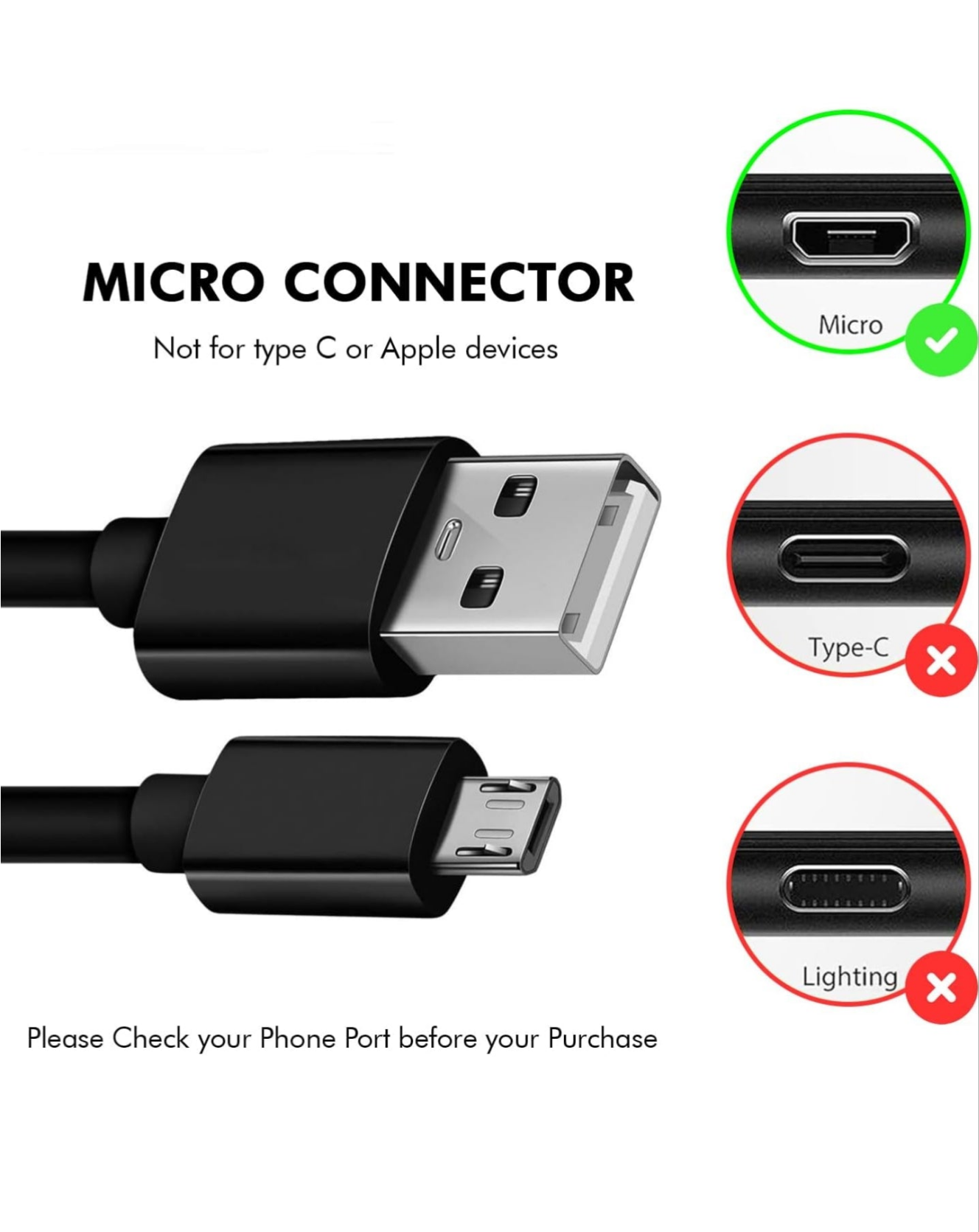 3ft USB A to Micro USB Fast Charging Cable For Samsung Phone Controllers 2pk