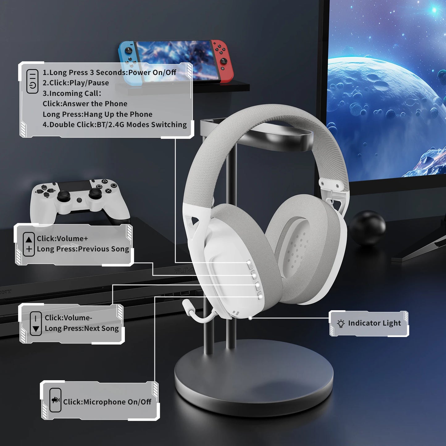 ATTACK SHARK L80 Tri-Mode Wireless Gaming Headset – Ultra-Light Headphones for PC PS5 Xbox Switch