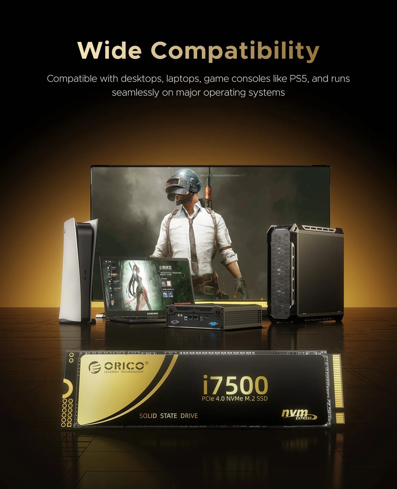 ORICO PS5 SSD 1TB PCIe4.0 NVMe 7400MB/s M.2 2280 Internal SSD for Gaming PC Gamers Creators i7500
