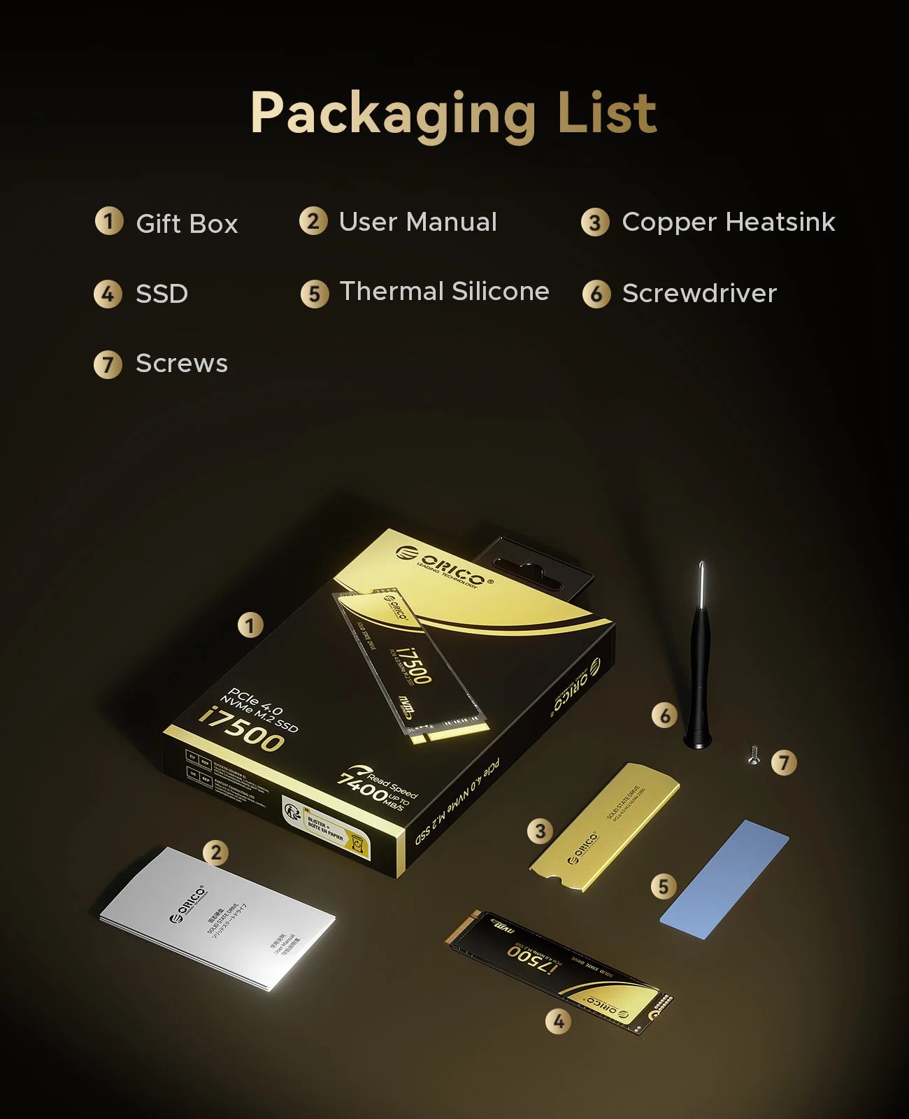 ORICO PS5 SSD 1TB PCIe4.0 NVMe 7400MB/s M.2 2280 Internal SSD for Gaming PC Gamers Creators i7500