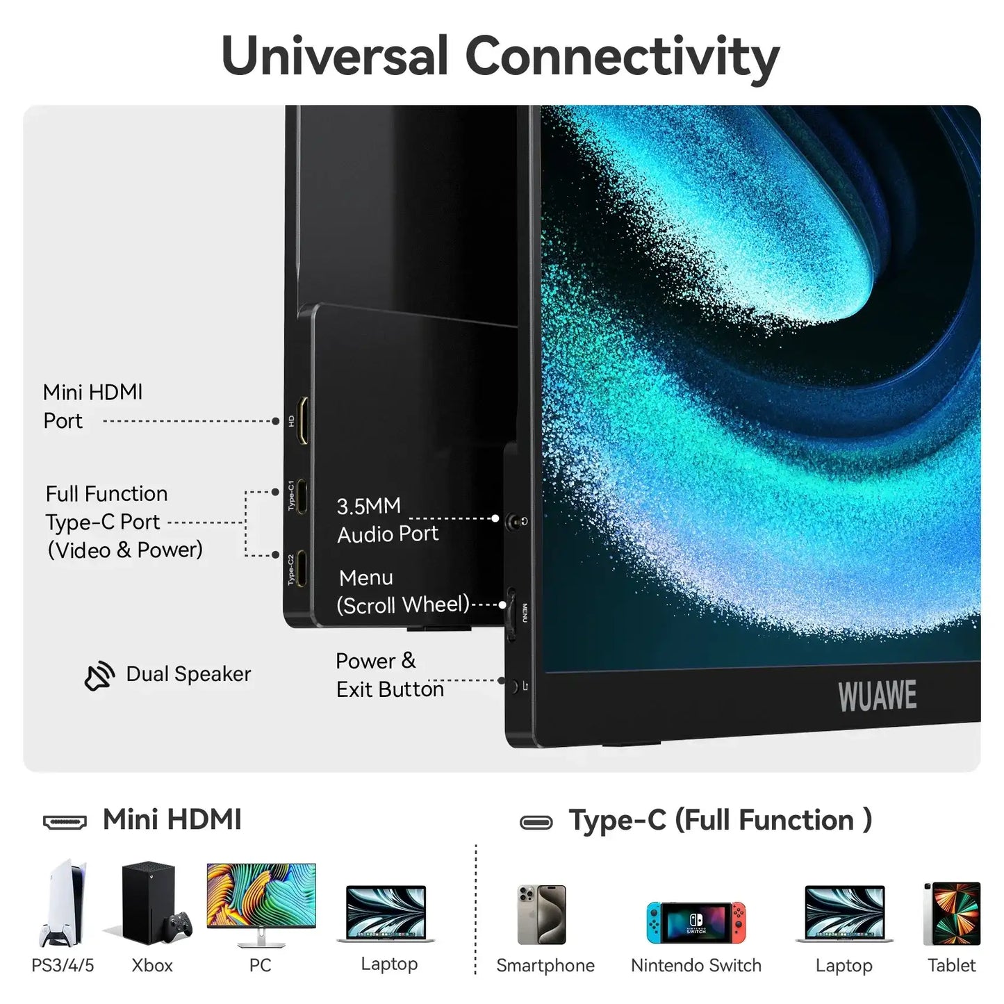 WUAWE 15.6-Inch Portable Monitor – 1080P FHD HDR Display with USB-C & HDMI - TechTastic Treasures