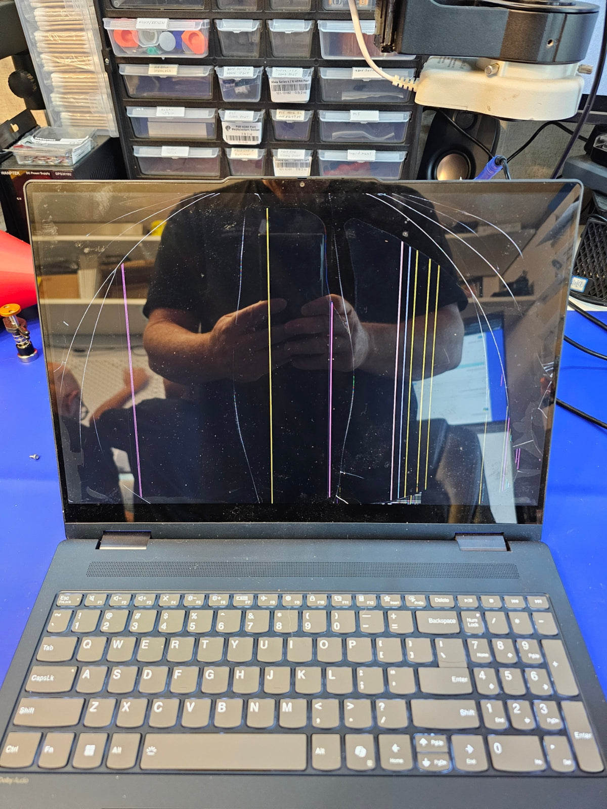 Electronics device before repair