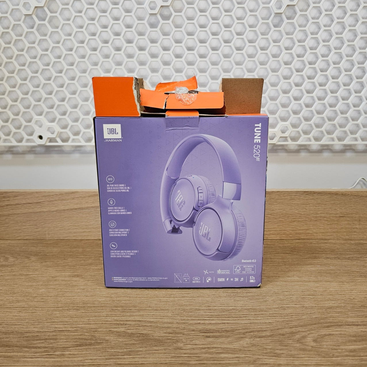 JBL Tune 520BT Wireless Bluetooth Headphones Purple – Open Box – Bluetooth 5.3, 57-Hour Battery
