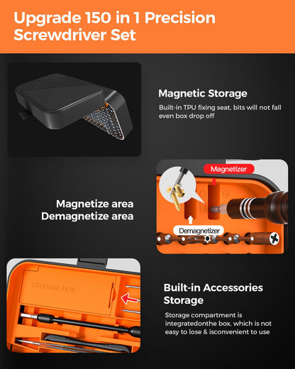 LIFEGOO 150 in 1 Precision Screwdriver Set – Magnetic Electronics Repair Tool Kit for PC, iPhone, PS5 & More