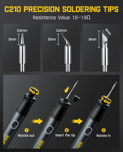 Fanttik T1 Max Cordless Soldering Iron Kit – 7 Second Fast Heating, C210 Tips, USB-C Precision Repair Tool