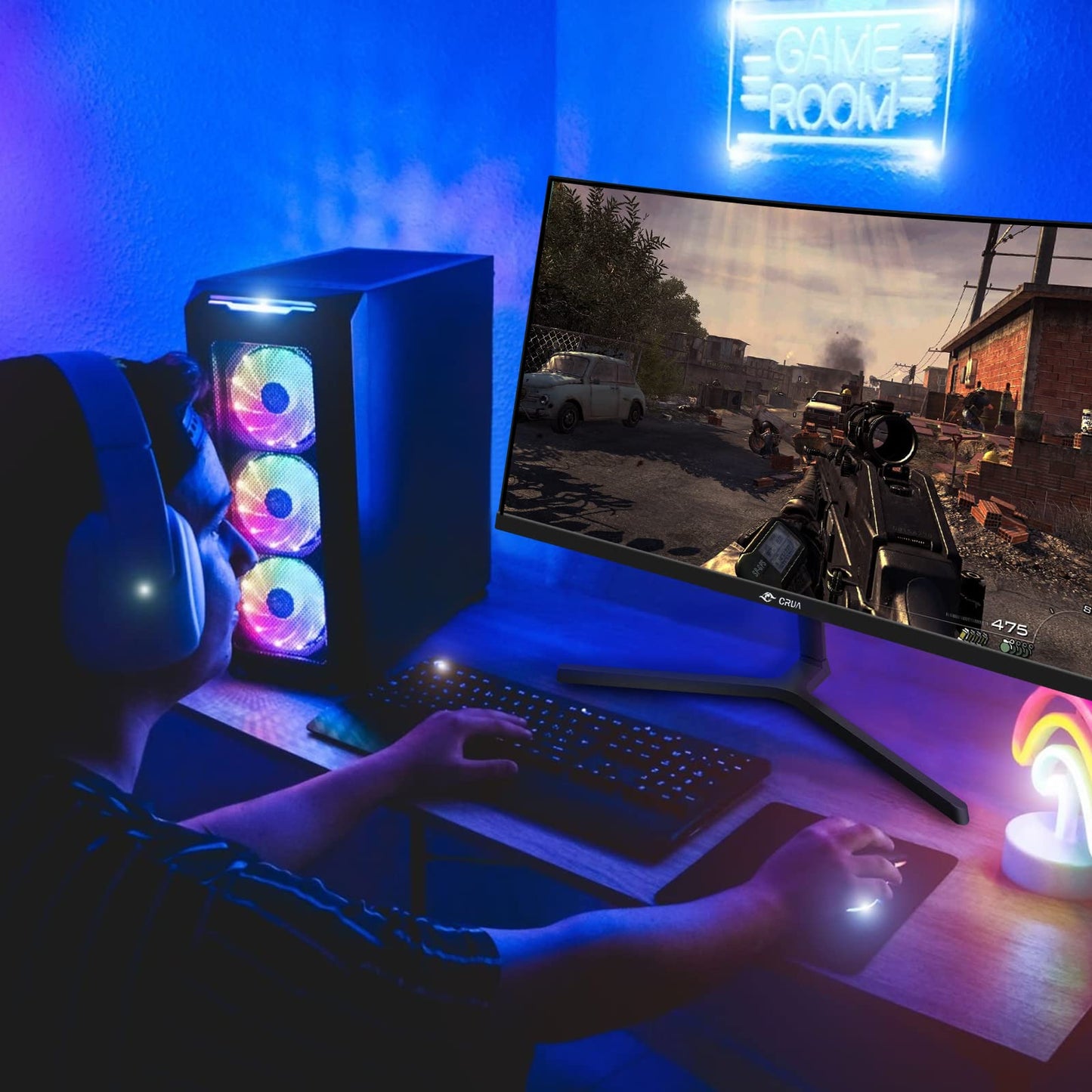 CRUA 34 Inch Curved Gaming Monitor 3440x1440 WQHD 165Hz Ultrawide 21:9 FreeSync HDMI DP 1500R
