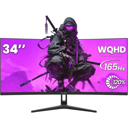 CRUA 34 Inch Curved Gaming Monitor 3440x1440 WQHD 165Hz Ultrawide 21:9 FreeSync HDMI DP 1500R