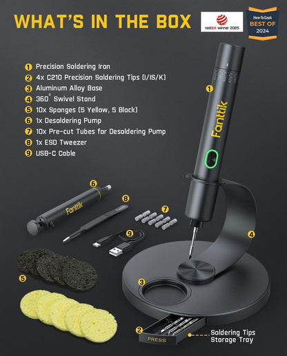 Fanttik T1 Max Cordless Soldering Iron Kit – 7 Second Fast Heating, C210 Tips, USB-C Precision Repair Tool