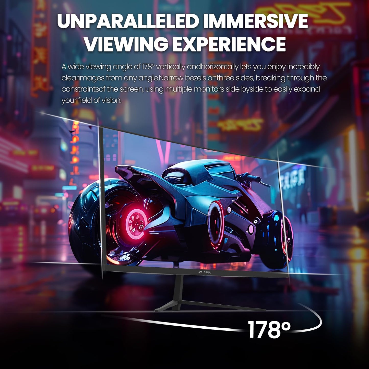 CRUA 34 Inch Curved Gaming Monitor 3440x1440 WQHD 165Hz Ultrawide 21:9 FreeSync HDMI DP 1500R