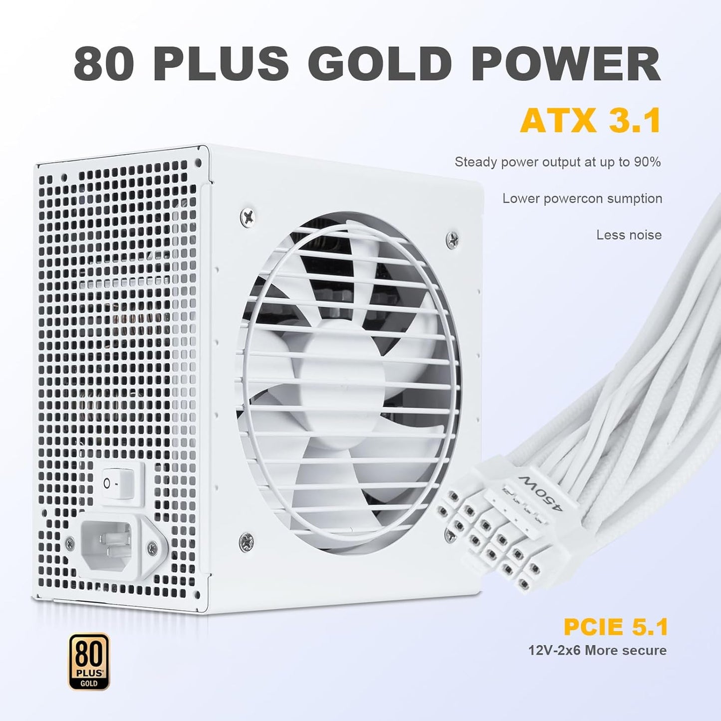 SAMA GT650WH White 650W Fully Modular 80+ Gold Power Supply – ATX 3.1 & PCIe 5.1 Compliant