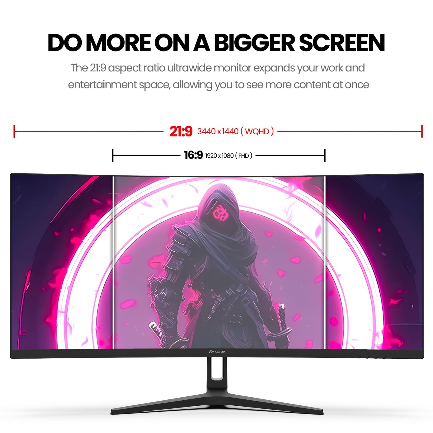 CRUA 34 Inch Curved Gaming Monitor 3440x1440 WQHD 165Hz Ultrawide 21:9 FreeSync HDMI DP 1500R