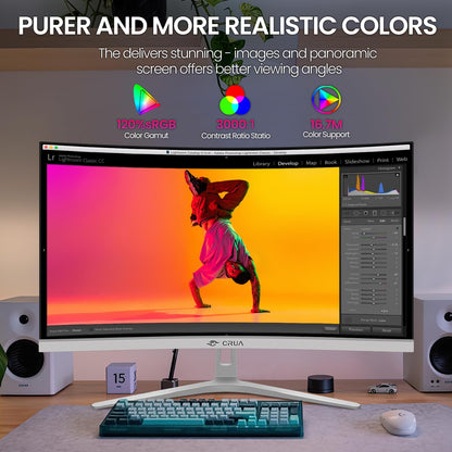CRUA 34 Inch Curved Gaming Monitor 3440x1440 WQHD 165Hz Ultrawide 21:9 FreeSync HDMI DP 1500R