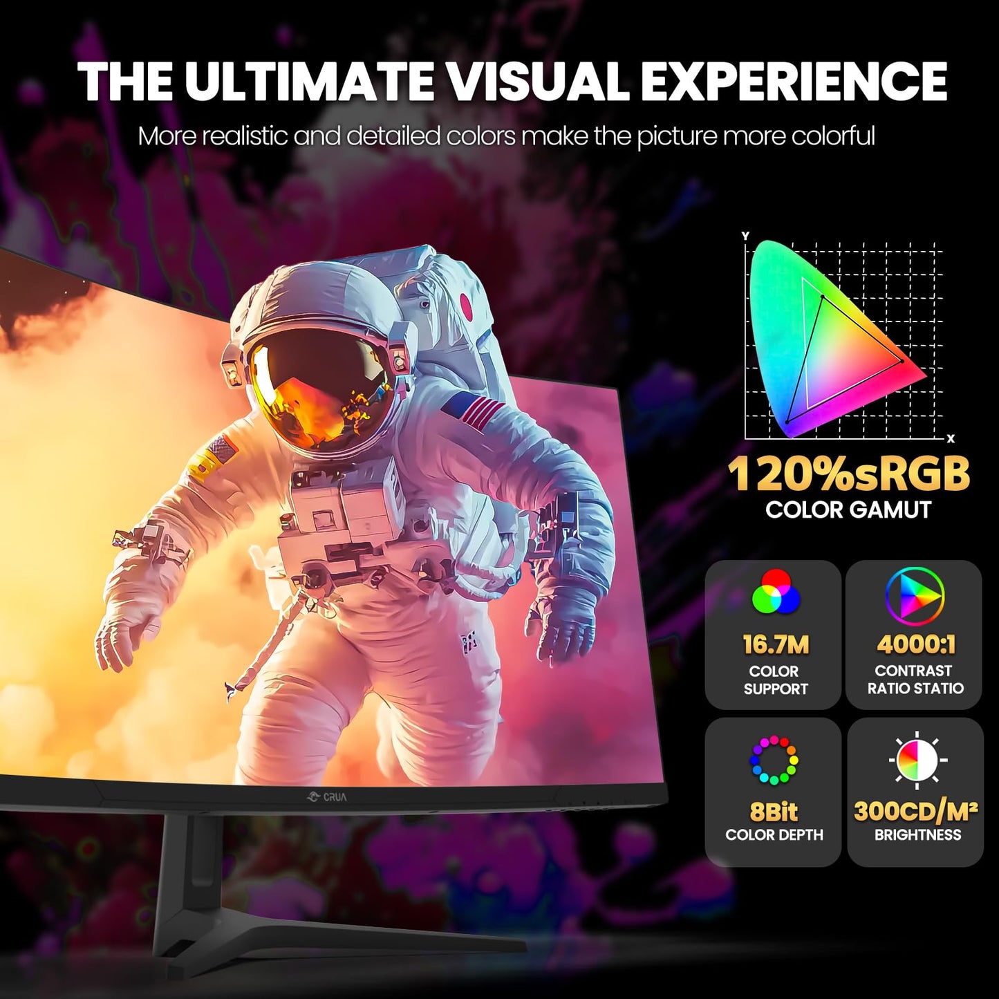 CRUA 34 Inch Curved Gaming Monitor 3440x1440 WQHD 165Hz Ultrawide 21:9 FreeSync HDMI DP 1500R