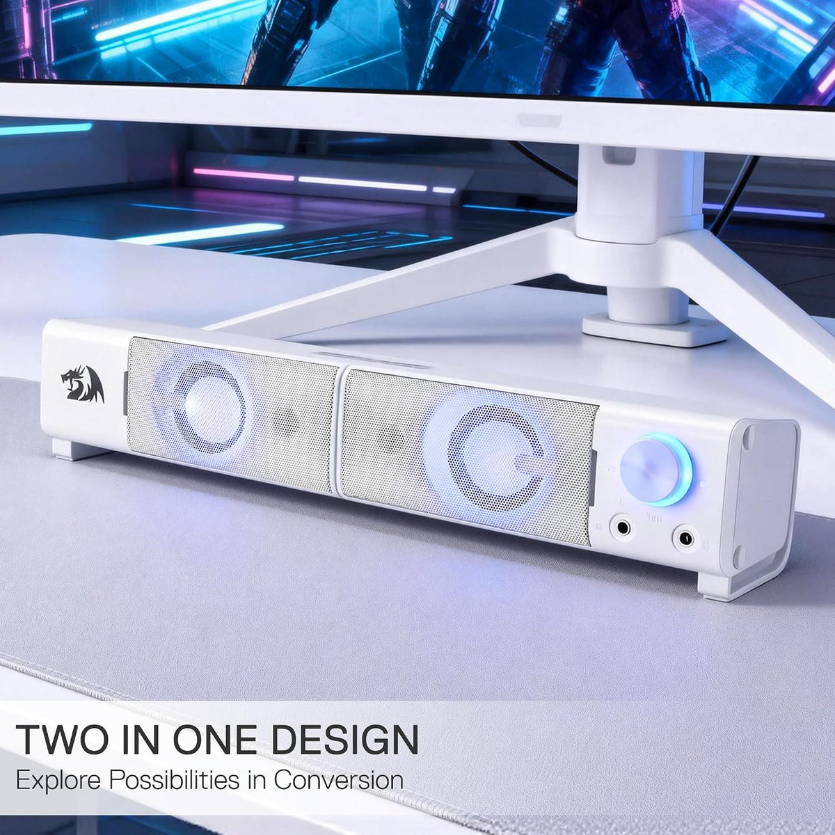 Redragon GS550 PC Gaming Speakers 2.0 Channel Stereo Enhanced Sound, White