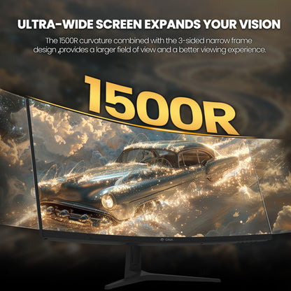 CRUA 34 Inch Curved Gaming Monitor 3440x1440 WQHD 165Hz Ultrawide 21:9 FreeSync HDMI DP 1500R