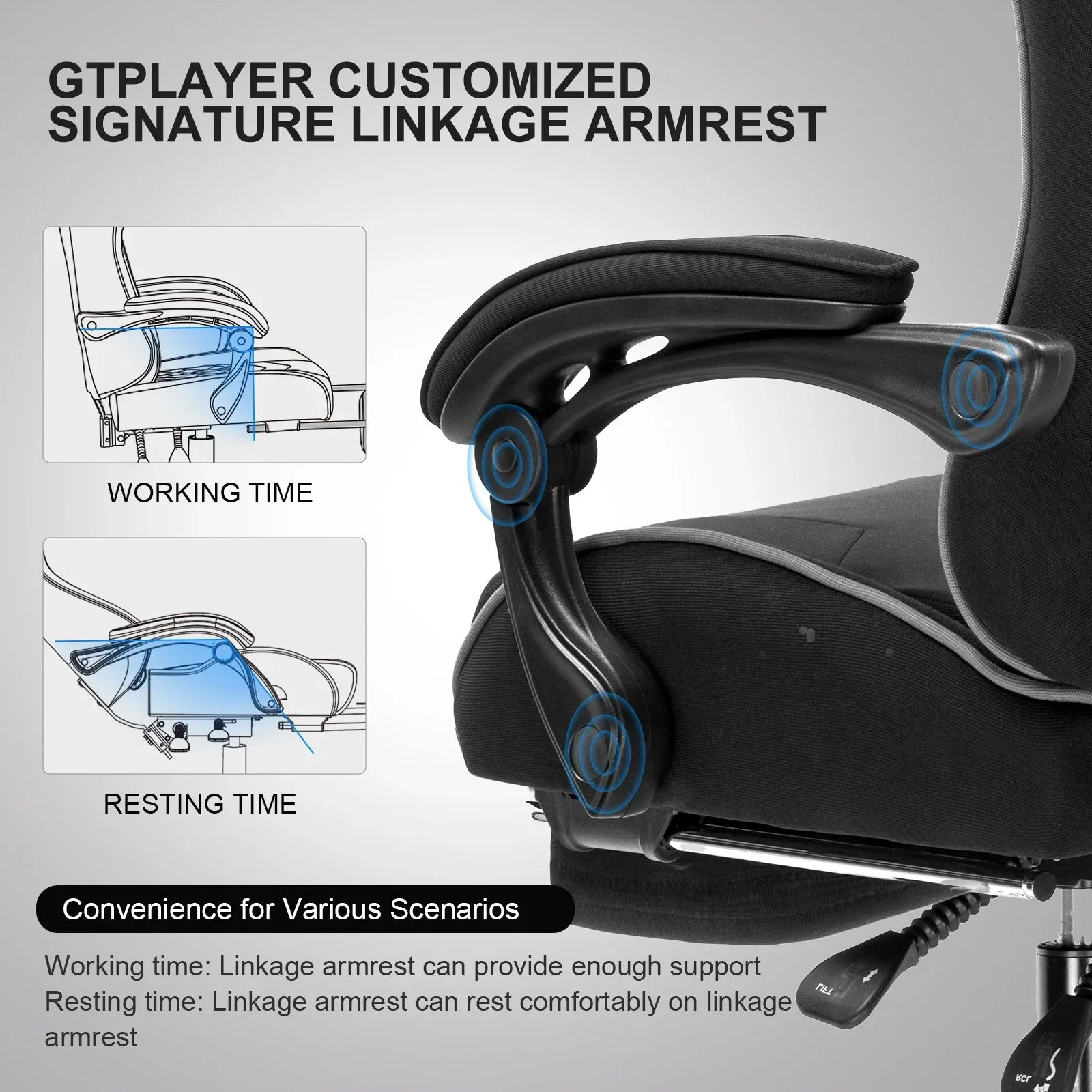 GTPLAYER Gaming Chair with Footrest – Ergonomic Office & Gaming Chair with Lumbar Support and Headrest - TechTastic Treasures