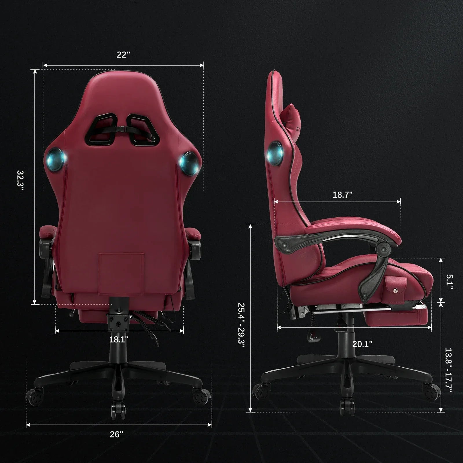 GTPLAYER Gaming Chair with Built-in Speakers & Footrest – Ergonomic Racing-Style Comfort - TechTastic Treasures