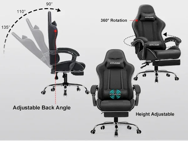 GTPLAYER Gaming Chair with Footrest – Ergonomic Office & Gaming Chair with Lumbar Support and Headrest - TechTastic Treasures