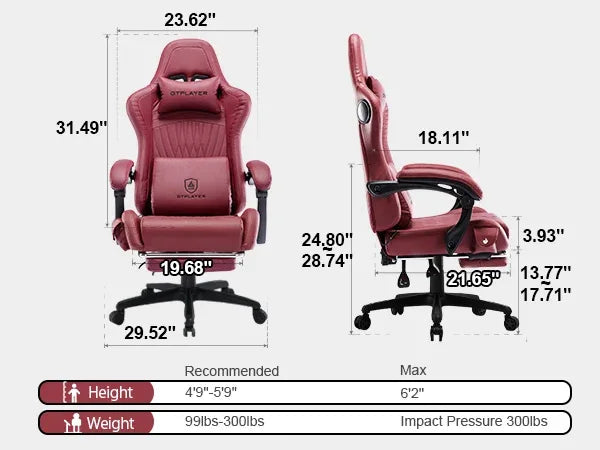GTPLAYER Gaming Chair with Built-in Speakers & Footrest – Ergonomic Racing-Style Comfort - TechTastic Treasures