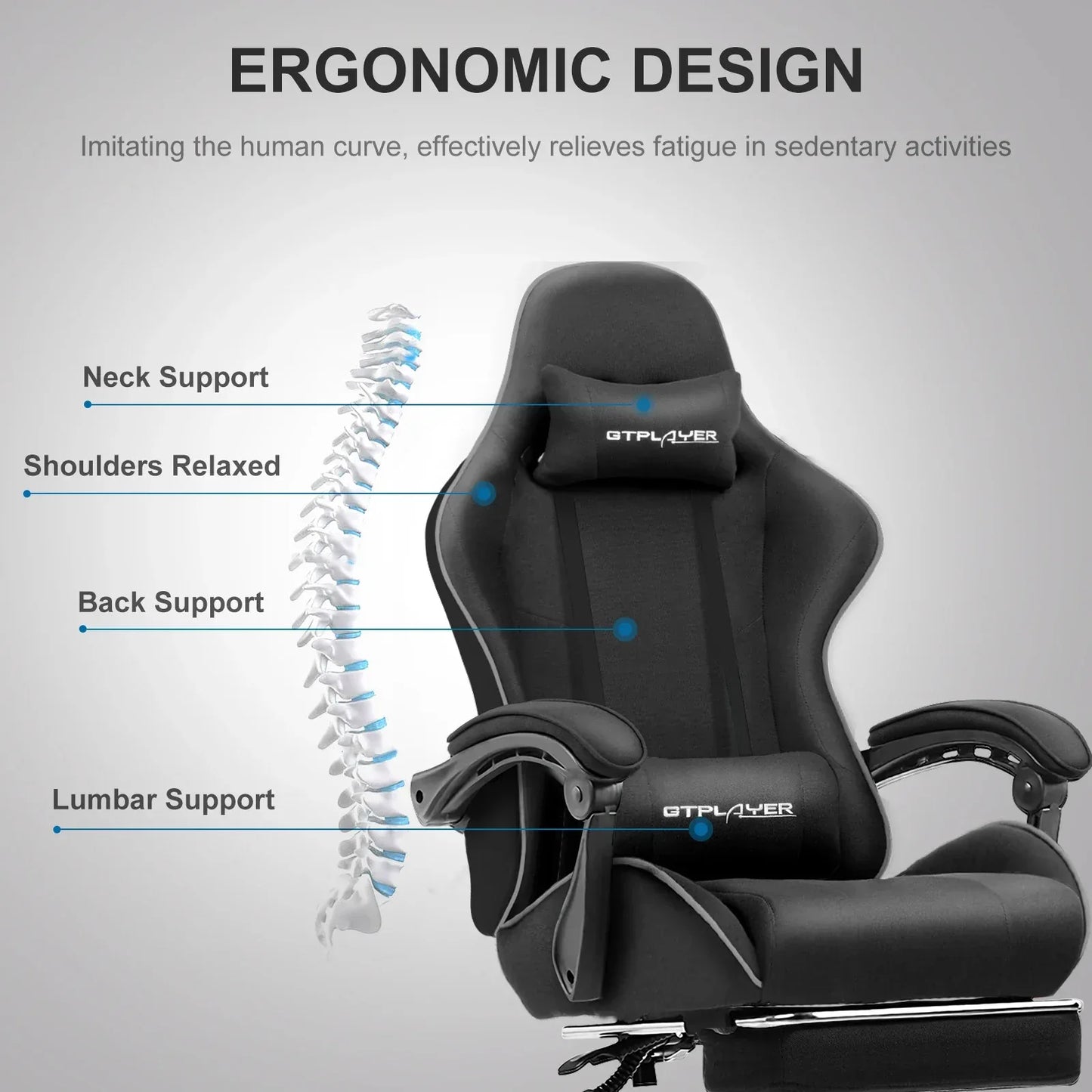 GTPLAYER Gaming Chair with Footrest – Ergonomic Office & Gaming Chair with Lumbar Support and Headrest - TechTastic Treasures