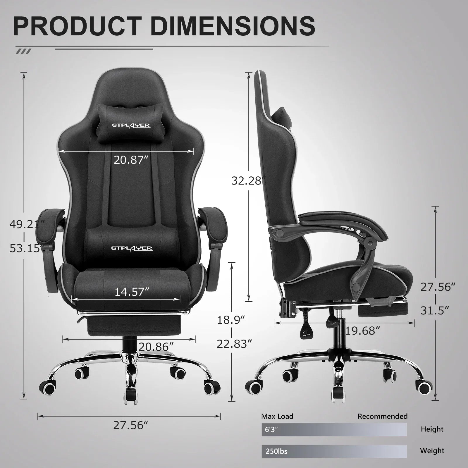 GTPLAYER Gaming Chair with Footrest – Ergonomic Office & Gaming Chair with Lumbar Support and Headrest - TechTastic Treasures