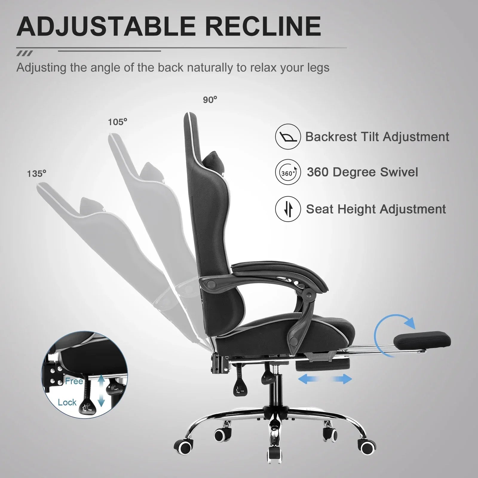 GTPLAYER Gaming Chair with Footrest – Ergonomic Office & Gaming Chair with Lumbar Support and Headrest - TechTastic Treasures