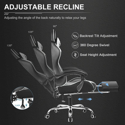 GTPLAYER Gaming Chair with Footrest – Ergonomic Reclining Office Chair with Lumbar Support, Headrest & Swivel Seat