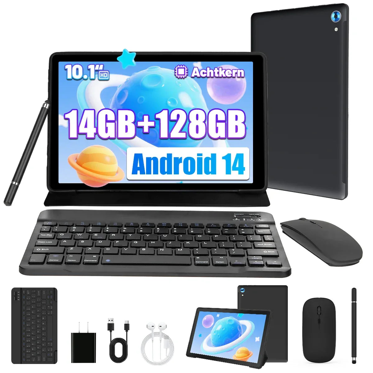 10" Android 14 Tablet – 16GB RAM | 128GB Storage | 1TB Expandable | Octa-Core | Widevine L1 | Keyboard, Mouse & Stylus Bundle - TechTastic Treasures
