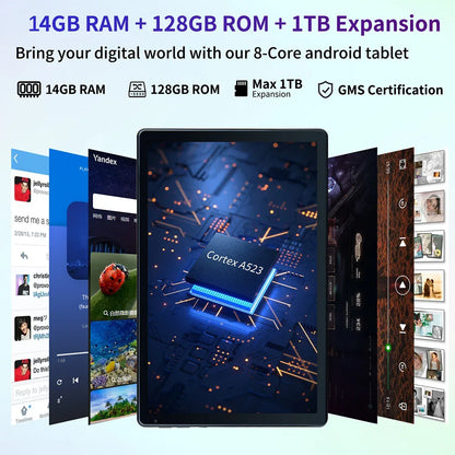 10" Android 14 Tablet – 16GB RAM | 128GB Storage | 1TB Expandable | Octa-Core | Widevine L1 | Keyboard, Mouse & Stylus Bundle - TechTastic Treasures