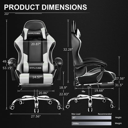 GTPLAYER Gaming Chair with Footrest – Ergonomic Reclining Office Chair with Lumbar Support, Headrest & Swivel Seat