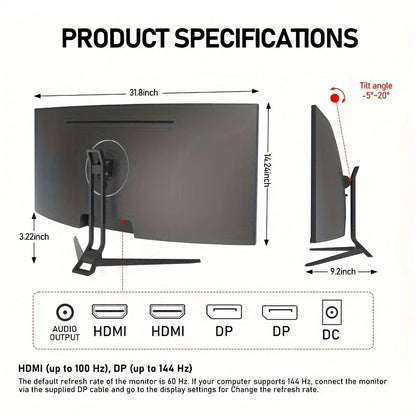 A 34-inch UWQHD curved gaming monitor with 4K HD picture quality, a 165Hz high refresh rate, and a 1500R curvature.