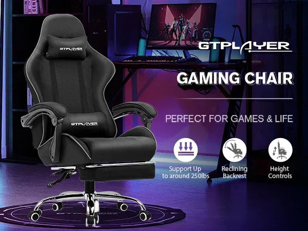 GTPLAYER Gaming Chair with Footrest – Ergonomic Office & Gaming Chair with Lumbar Support and Headrest - TechTastic Treasures