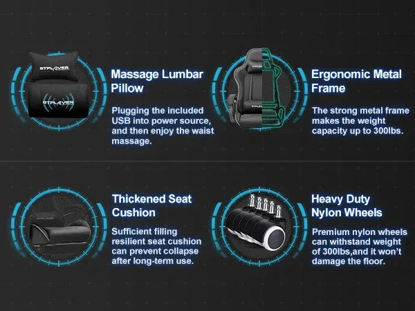 GTPLAYER Gaming Chair with Footrest – Ergonomic Office & Gaming Chair with Lumbar Support and Headrest - TechTastic Treasures