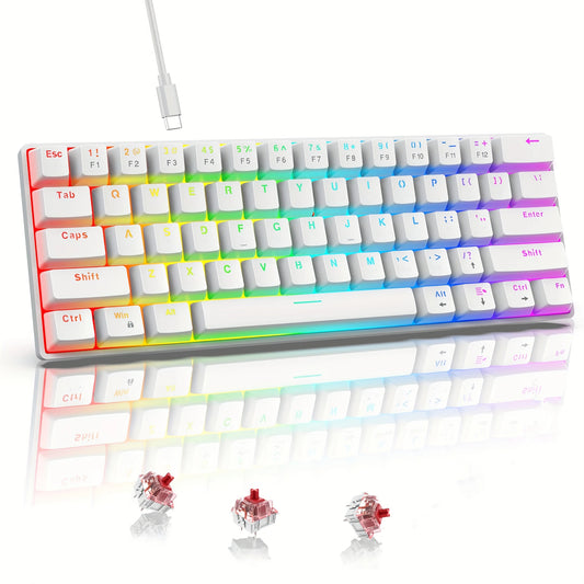 Kavlorn KL61 60% Mechanical Gaming Keyboard White | RGB Backlit, Green Switch, Wired USB