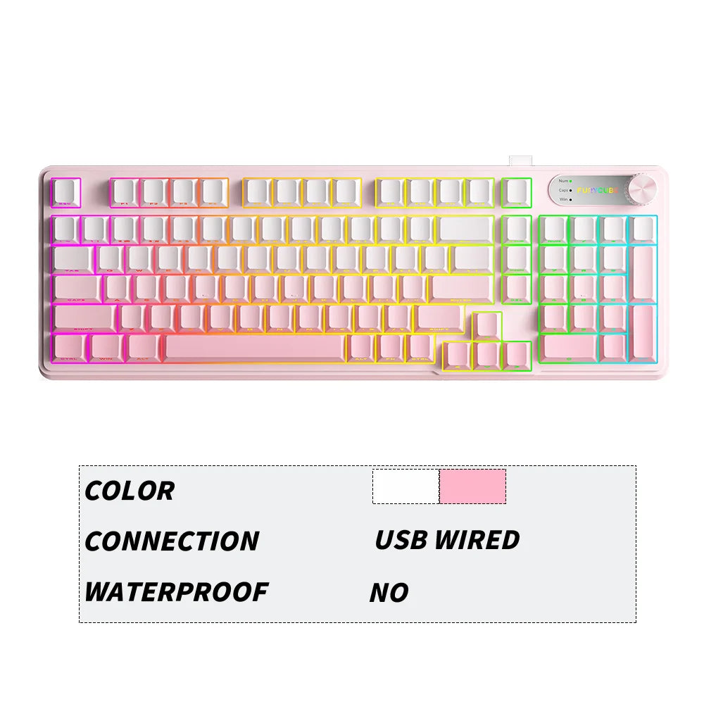 FURYCUBE 98 Key Wireless RGB Keyboard with Screen & Knob – Waterproof Membrane Mechanical Feel Gaming Keyboard White
