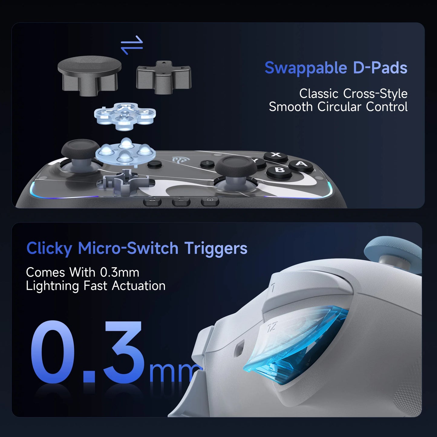 EasySMX S10 Controller with TMR Joystick – Switch & PC Gamepad with Back Buttons, Wake-Up & DIY Faceplate