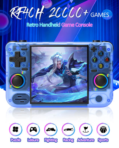 RF40H Handheld Game Console Blue – Retro Portable Gaming System with Dual Joystick, WiFi & HDMI TV Output