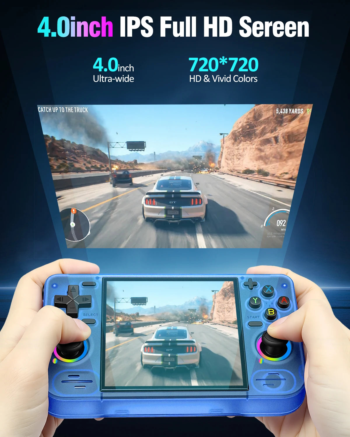 RF40H Handheld Game Console Blue – Retro Portable Gaming System with Dual Joystick, WiFi & HDMI TV Output