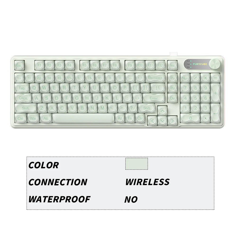 FURYCUBE 98 Key Wireless RGB Keyboard with Screen & Knob – Waterproof Membrane Mechanical Feel Gaming Keyboard White
