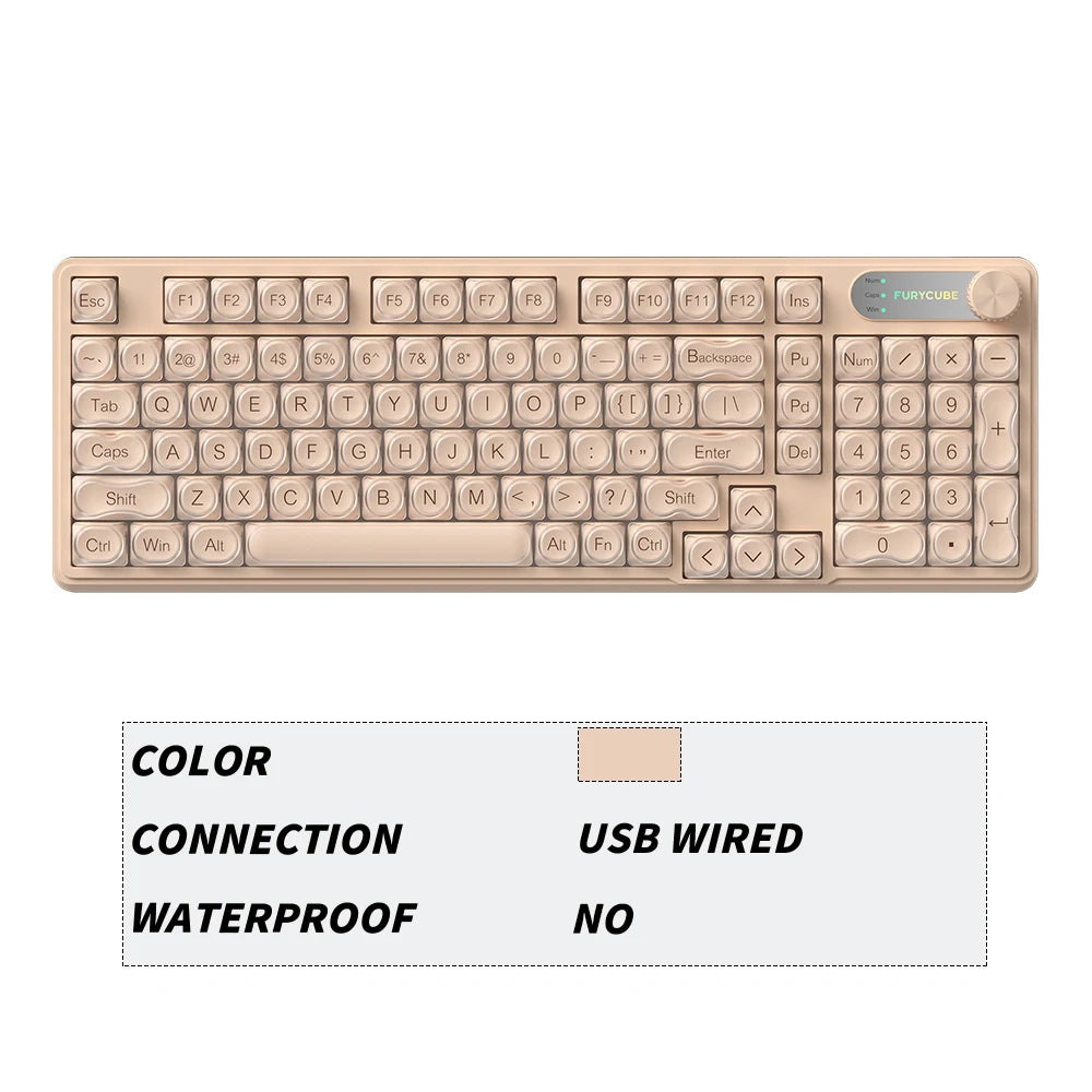FURYCUBE 98 Key Wireless RGB Keyboard with Screen & Knob – Waterproof Membrane Mechanical Feel Gaming Keyboard White