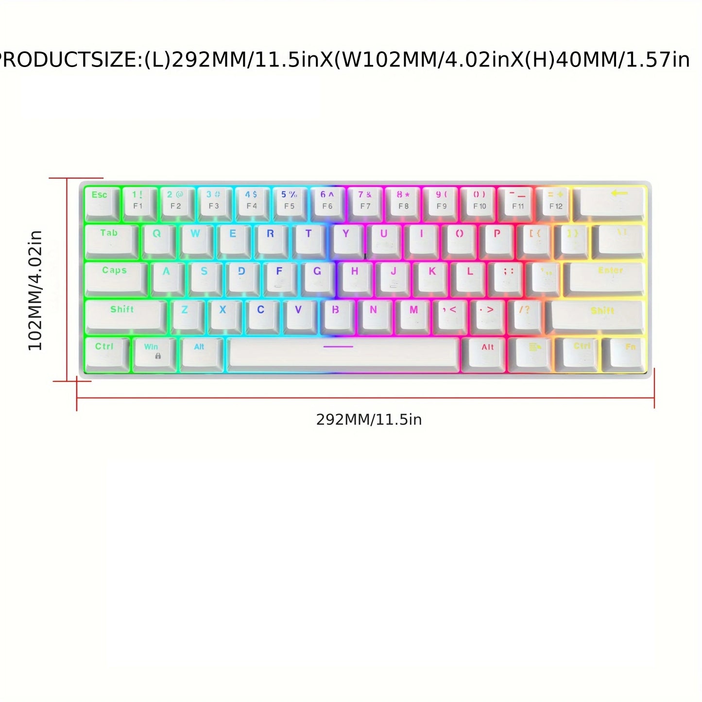 Kavlorn KL61 60% Mechanical Gaming Keyboard White | RGB Backlit, Green Switch, Wired USB