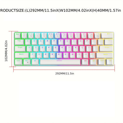 Kavlorn KL61 60% Mechanical Gaming Keyboard White | RGB Backlit, Green Switch, Wired USB