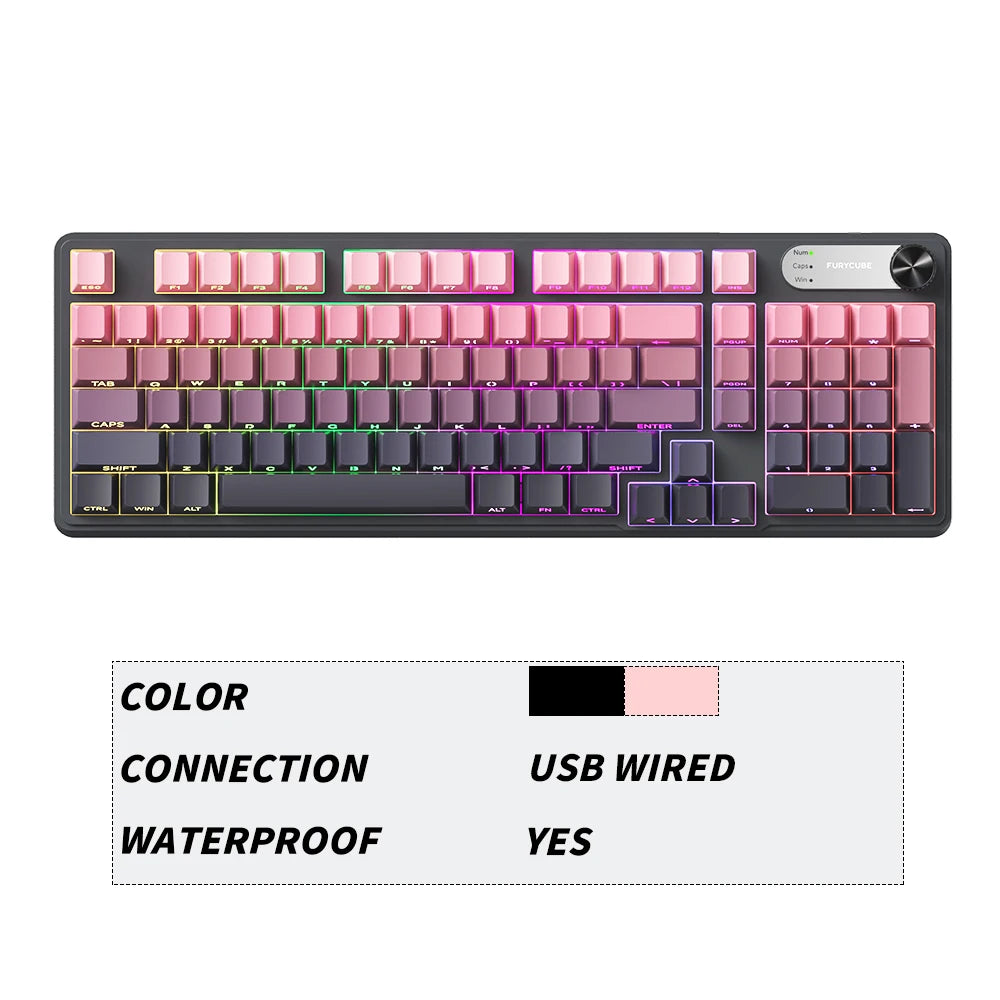 FURYCUBE 98 Key Wireless RGB Keyboard with Screen & Knob – Waterproof Membrane Mechanical Feel Gaming Keyboard White