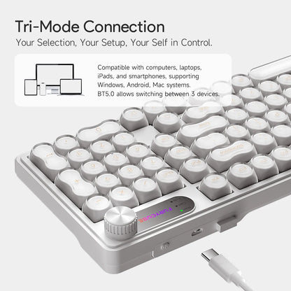 FURYCUBE 98 Key Wireless RGB Keyboard with Screen & Knob – Waterproof Membrane Mechanical Feel Gaming Keyboard White