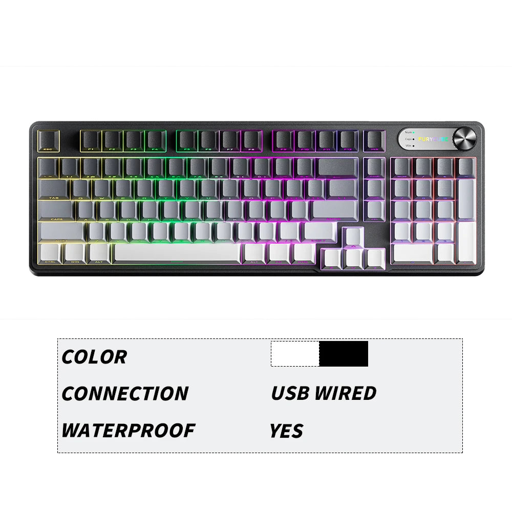 FURYCUBE 98 Key Wireless RGB Keyboard with Screen & Knob – Waterproof Membrane Mechanical Feel Gaming Keyboard White