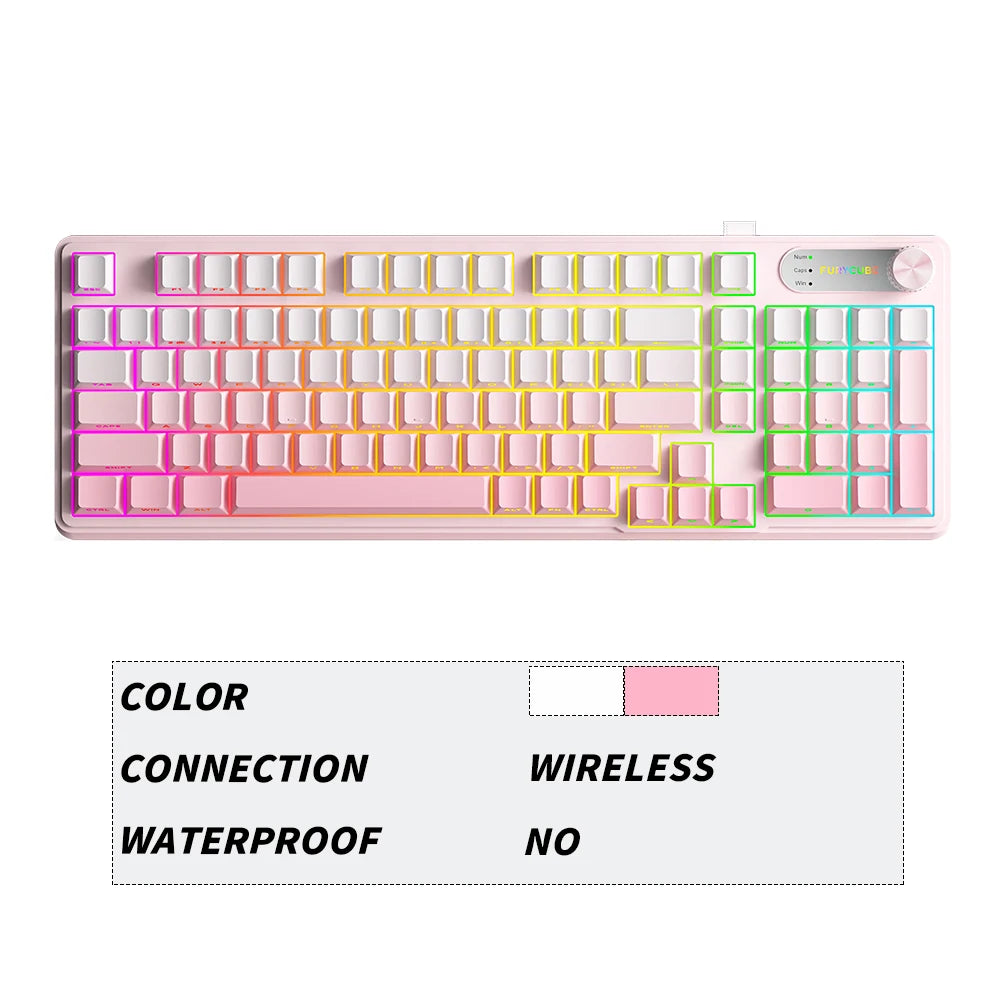 FURYCUBE 98 Key Wireless RGB Keyboard with Screen & Knob – Waterproof Membrane Mechanical Feel Gaming Keyboard White